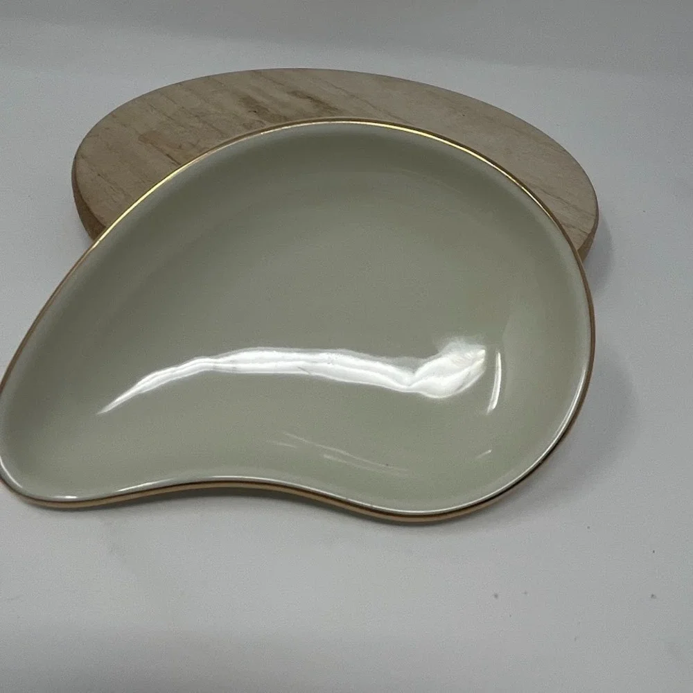 Vintage Ben Rickert Inc Fine China Curved Trinket Dish Ivory Gold Trim Japan MCM